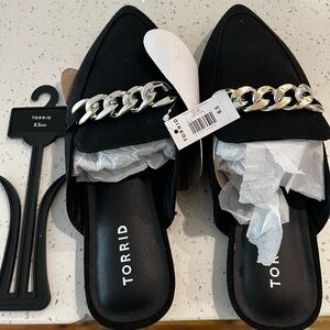 Torrid Black Mules with Silver Chain Accent
